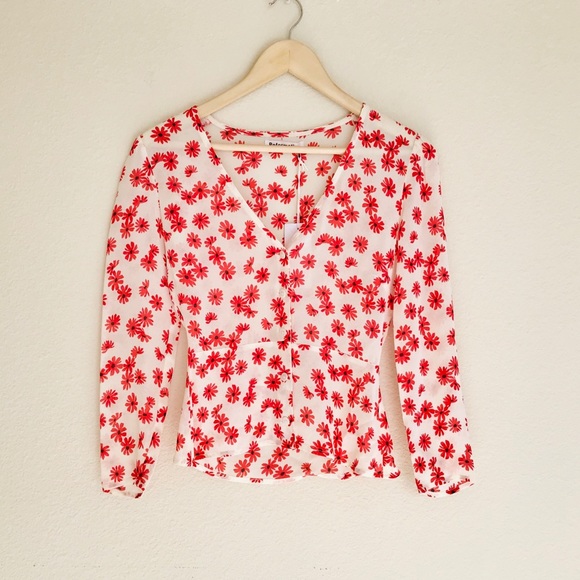 Reformation Tops - Reformation Jemma Cream Orange Floral Top SZ 0